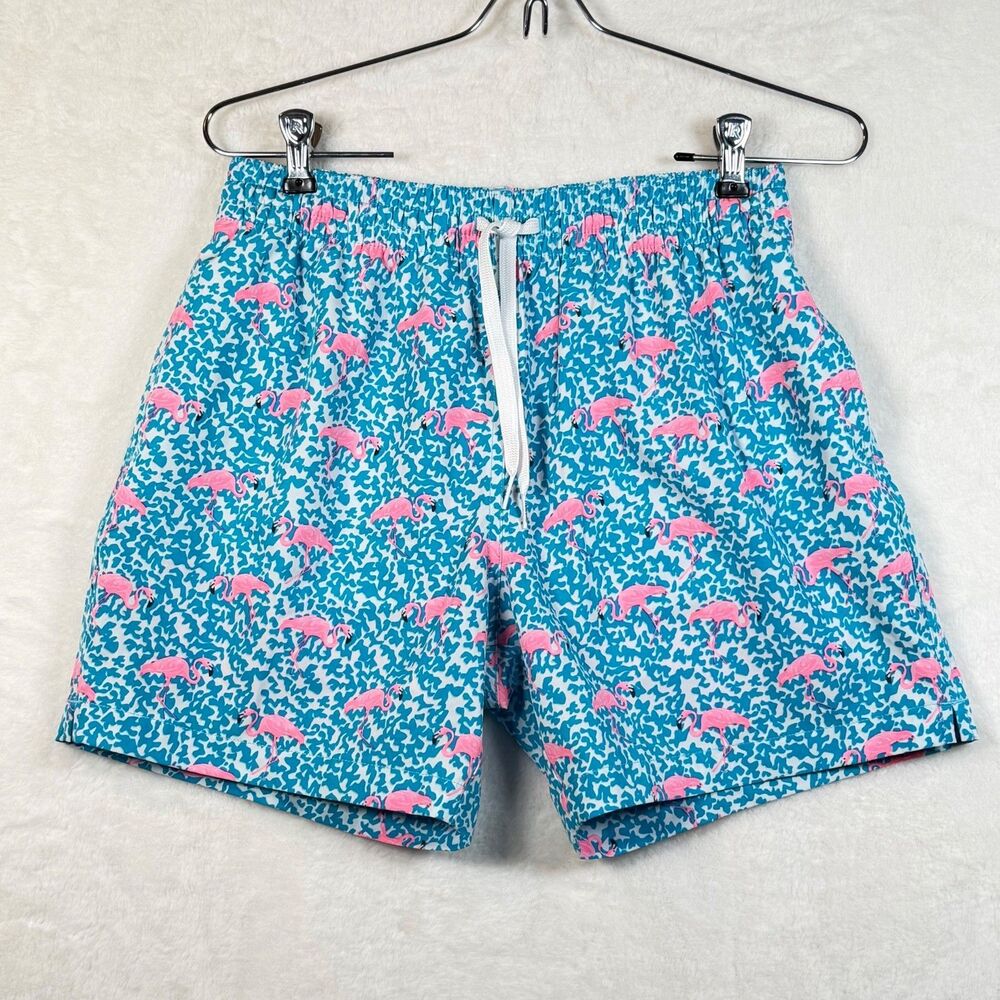 Chubbies Domingos Are For Flamingos Swim Trunks Mens S 5.5" Inseam Pink Blue